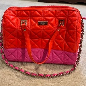 Kate Spade red and pink leather bag with chain leather strap